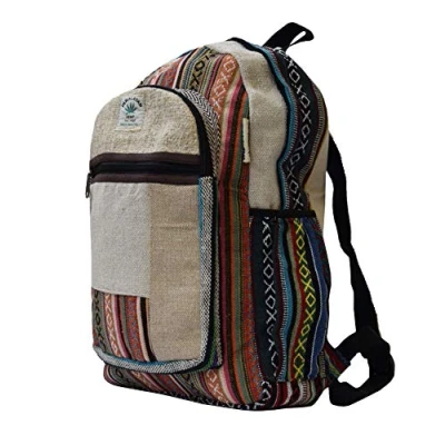 Abbildung von SIMANDRA Freizeitrucksack Hanf Rucksack, Ethno handgefertigt in Nepal mit vielen Fächern
