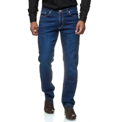 Abbildung von JEEL Herren Jeans Regular Fit Straight Cut Stretch Hose Basic Washed 01 Navy 36W / 30L