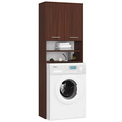 Abbildung von AKORD Hängender Waschmaschinenschrank überbauschrank Waschmaschienenüberschrank B64 x H180 T30 cm, Gewicht 30 kg, Umbauschrank mit 2 Türen, offene Ablagefächer Wenge