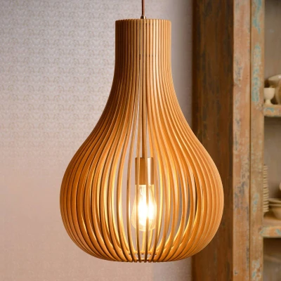 Abbildung von Lucide BODO Pendelleuchten Ø 38 cm 1xE27 Helles Holz