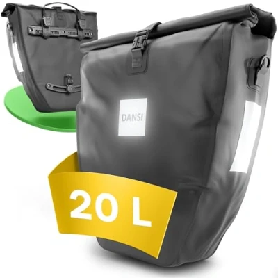 Abbildung von DANSI 20L Fahrradtaschen für Gepäckträger inkl. Schultergurt &amp; Tragegriff, 100% Wasserfeste Fahrradtasche mit Reflektoren Klicksystem, Gepäckträgertasche Alltag Freizeit in Schwarz