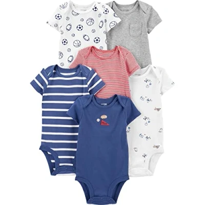 Abbildung von Simple Joys by Carter&#039;s Baby Jungen Kurzärmeliger Body, 6er pack, Mehrfarbig/Hunde/Ministreifen/Sport 0 Monate