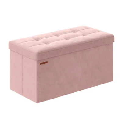 Abbildung von SONGMICS Sitzhocker mit Stauraum, klappbare Sitzbank, 38 x 76 cm Fußbank, Aufbewahrungsbox, bis 300 kg belastbar, für Wohnzimmer Schlafzimmer Flur, pastellrosa LSF247R01