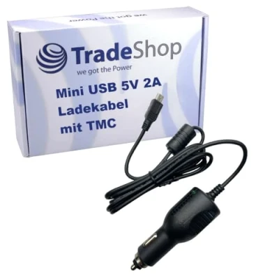 Abbildung von Trade Shop Mini USB KFZ Ladekabel 12V/24V mit TMC Antenne für Navigon 70 Easy Plus Live Premium Caravan &amp; Truck