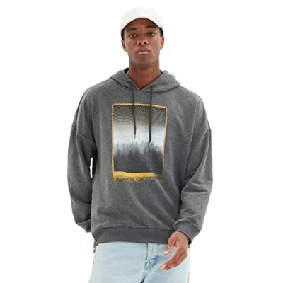 Abbildung von Trendyol Herren Kapuze mit Slogan Regular Sweatshirt, anthrazit, S
