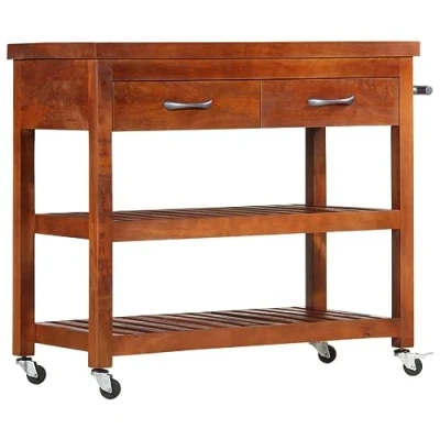 Abbildung von vidaXL Akazienholz Massiv Servierwagen 2 Schubladen Küchenwagen Barwagen Rollwagen Küchenhelfer Küchentrolley Küchenschrank Beistellwagen 100x48x89cm