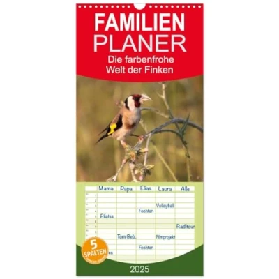 Abbildung von Familienplaner 2025 Die farbenfrohe Welt der Finken mit 5 Spalten (Wandkalender, 21 cm x 45 cm), CALVENDO