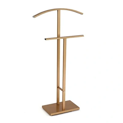 Abbildung von Versa Lund Moderner und multifunktionaler Herrendiener mit 2 Haken oder Aufhängern für Männer Damenkleidung, Maßnahmen (H x L B) 100 20 52 cm, Stahl, Farbe: Gold