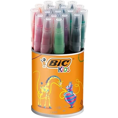 Abbildung von BIC Kids Filzstifte Kid Couleur XL, Fasermaler zum Malen in 12 auswaschbaren Farben, mit dicker Spitze, im Karton Etui, ab 5 Jahre