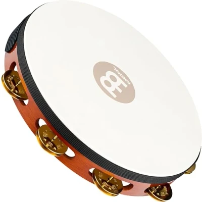 Abbildung von Meinl Percussion Traditional Headed Tambourine Mit Ziegenfell Durchmesser 10 Zoll Siam Eiche / Messing, Antique Brown Natur (TAH1B AB)