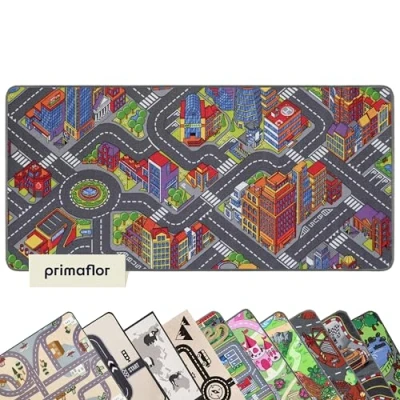 Abbildung von Primaflor Spielteppich mit Big City Design für Kinder 95 x 200 cm pflegeleichter Kinderteppich Straßen