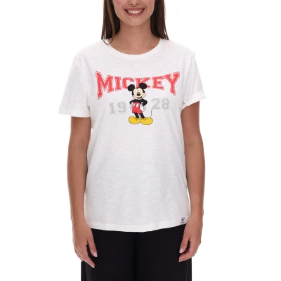 Abbildung von Re:Covered Mickey Mouse Varsity Tshirt print, Damen, Größe: Large, Ecru