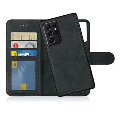 Abbildung von MyGadget Flip Case für Samsung Galaxy S21 Ultra [ abnehmbare Magnet Hülle ] Handyhülle aus Kunstleder Klapphülle mit Kartenfach Schutzhülle in Schwarz