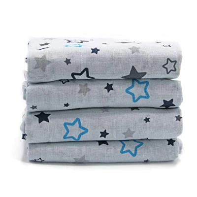 Abbildung von Clevere Kids Mulltücher Sterne SUPERIOR 80x80 Set 4 Stück Öko Tex Standard 100 (Asterion hellgrau navy aqua)