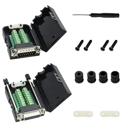 Abbildung von Youmile 2PCS DB15 D SUB Anschluss 15 polig Stecker und Buchse 2 ROW Anschlüsse Adapter Breakout PCB Board für Heimwerker mit Schlitzschraubendreher + Kabelabdeckung