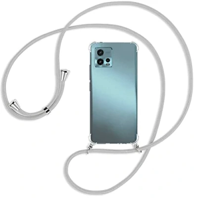 Abbildung von mtb more energy® Handykette kompatibel mit Motorola Moto G72 Silber Grau Smartphone Hülle zum Umhängen Anti Shock Full TPU Case