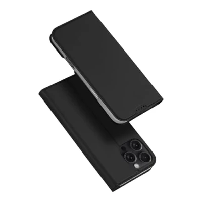 Abbildung von DUX DUCIS [Skin Pro Series Case, Designed for Apple iPhone 16 Pro, PU Leather Case with Card Slot, Flip Phone Cover Black