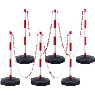Abbildung von VEVOR Verkehrshütchen Verkehr Absperrpfosten 6 Stk. 285 x mm Warnkegel Verkehrsleitkegel Warnleitkegel mit Kett, Leitpfostenkegel Straßensperrpfosten Rot &amp; Weiß Wasser und Sandeinspritzung