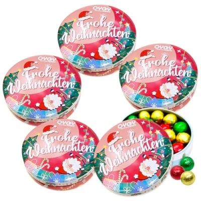 Abbildung von 5er Set OYOY Geschenkbox Weihnachten gefüllt mit Weihnachtsschokolade I Süßigkeiten Box je 200g Schokokugeln Ideal als kleine Geschenke für Kollegen Gift