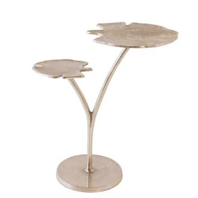 Abbildung von riess ambiente Beistelltisch GINKGO LEAFS 50cm silber (Einzelartikel, 1 St), Wohnzimmer · Metall Handarbeit Boho