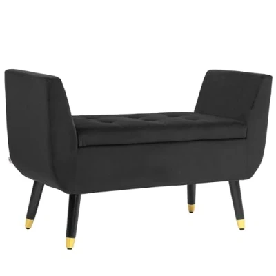 Abbildung von HOMCOM Luxus Sitzbank Polsterbank mit Stauraum Armlehnen Truhenbank Samtartiges Polyester Gummiholz Dunkelgrau 107 x 42 65 cm
