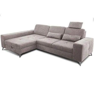 Abbildung von CAVADORE Ecksofa Bali / Trendige Sofaecke mit Longchair links, Kopfstütze &amp; Nierenkissen Inkl. Sitztiefenverstellung, Bett Bettkasten 286 x 92 176 Flachgewebe: Beigegrau