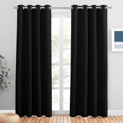 Abbildung von PONY DANCE Schlafzimmmer Vorhänge Blickdicht Schwarze Gardinen mit Ösen Verdunkelungsvorhang für Licht Blockieren &amp; Guten Schlaf Schaffen, 2 Stücke H 228 x B 117 cm
