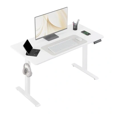 Abbildung von WOLTU Höhenverstellbarer Schreibtisch 120x60 cm, elektrischer Tisch, Computertisch mit USB Ladeanschluss, Stehschreibtisch Memory Steuerung, Weiß, TS194ws02