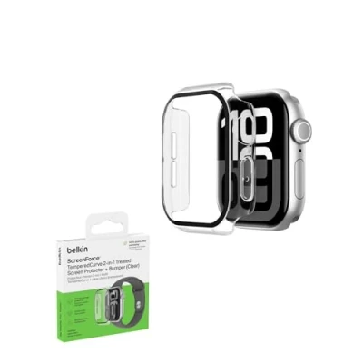 Abbildung von Belkin ScreenForce TemperedCurve 2 in 1 Apple Watch Series 10 Schutzhülle (42mm), Displayschutz mit Schutzrand, Hülle für 10, Schutzfolie aus Hartglas 360˚ Schutz durchsichtig