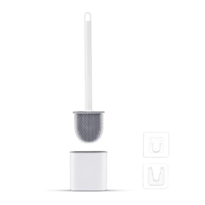Abbildung von Ibergrif Silikon Toilettenbürste mit Halter &amp; Wandmontage Set WC Bürste für Badezimmer, Weiß