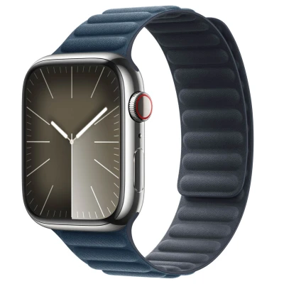 Abbildung von Apple Watch Armband Original Echtes Leder Blau Geeignet für Series 1 9 / SE Ultra (2)