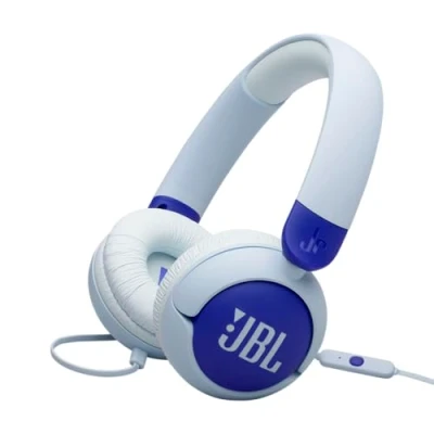 Abbildung von JBL Junior 320, On Ear Kopfhörer mit Kabel und eingebautem Mikrofon für Kinder, Safe Sound, niedriger Lautstärke, 12 mm Soft Pad Sticker Set, tragbares Design, Blau