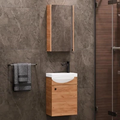 Abbildung von Planetmöbel Badmöbel Set Waschtischunterschrank mit Spiegelschrank 40cm, (Komplett Set, 3 St)