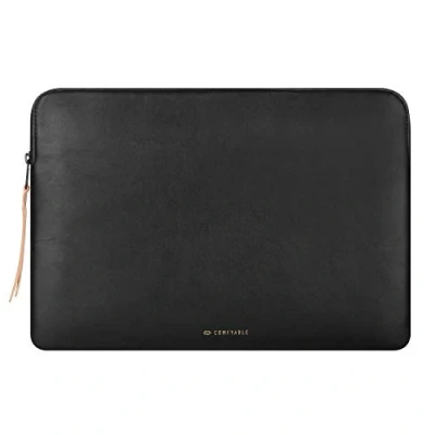 Abbildung von Comfyable Slim Schutzhülle Laptop Sleeve 14 Zoll Kompatibel für MacBook in M4 M3 M2 2023 Pro/Max &amp; M1 2021 A2442, PU Leder Tasche Wasserdicht Cover Notebook Computer Tasche, Schwarz