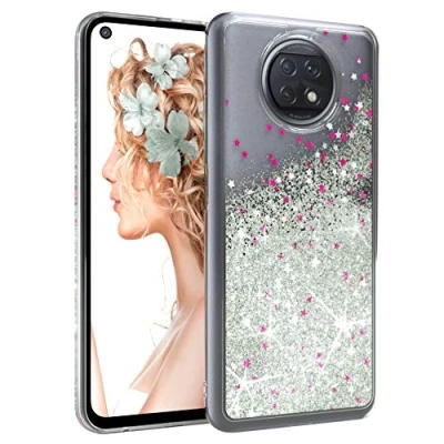 Abbildung von EAZY CASE Hülle kompatibel mit Xiaomi Redmi Note 9T 5G Schutzhülle Flüssig Glitzer, Handyhülle, Schutzhülle, Back Cover Glitter Flüssigkeit, TPU/Silikon, Transparent/Durchsichtig, Silber