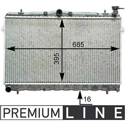 Abbildung von MAHLE ORIGINAL CR 1282 000P Kühler, Motorkühlung für Fahrzeuge mit/ohne Klimaanlage 685mm 395mm 16mm Schaltgetriebe Kühlrippen gelötet
