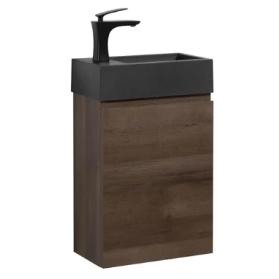 Abbildung von WC Badmöbel Angela 40x22 cm Braun Eiche Schrank Schwarze Waschbecken Badezimmer Toilette