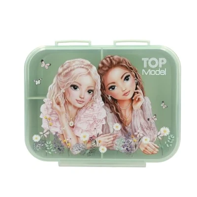 Abbildung von Depesche 13410 TOPModel Summer Feeling Brotdose in Grün und Rosa, mit Model Motiv Blumen Muster, Lunchbox 3 Fächern Klappdeckel
