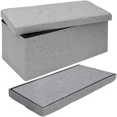 Abbildung von DuneDesign Sitzbank mit 80L Stauraum 76x38x38 cm Sitzhocker Faltbare Sitztruhe Trennwand Truhenbank Grau
