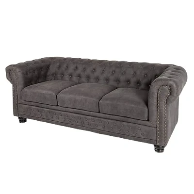 Abbildung von Riess Ambiente Chesterfield 3er Sofa 205cm Vintage grau Taupe mit Knopfheftung und Federkern Couch Steppung Wohnlandschaft Dreisitzer