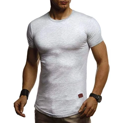 Abbildung von Leif Nelson Herren T Shirt mit Rundkragen Basic Kurzarm Männer Kurzarmshirt Slim Fit Sommershirt LN 8294 Grau Größe XL
