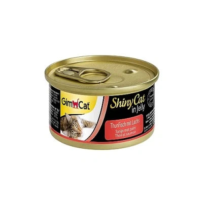 Abbildung von GimCat ShinyCat in Jelly Thunfisch mit Lachs Nassfutter Fisch und Taurin für Katzen 24 Dosen (24 x 70 g)