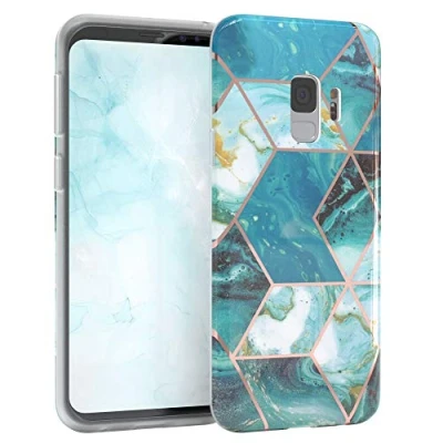 Abbildung von EAZY CASE Handyhülle Silikon mit Kameraschutz kompatibel Samsung Galaxy S9, im Marmor Design, Motiv Hülle, Ultra dünn, Slimcover, Silikonhülle, Backcover, Grün