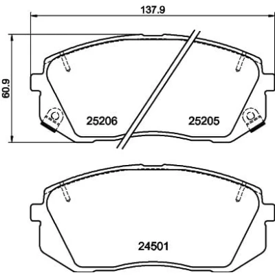 Abbildung von HELLA 8DB 355 015 841 Bremsbelagsatz mit akustischer Verschleißwarnung Zubehör HYUNDAI: Tucson, ix35, i40 Kombi, KIA: cee‘d II Schrägheck