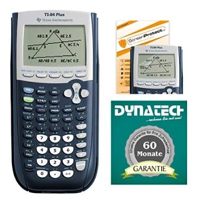 Abbildung von TI 84 Plus Grafikrechner von Texas Instruments mit Displayschutz und Garantie auf 60 M