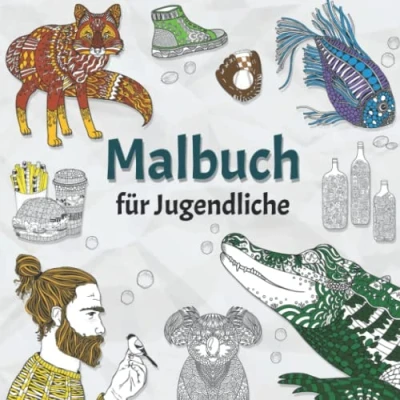Abbildung von Malbuch für Jugendliche: Zahlreiche außergewöhnliche Motive warten darauf von dir ausgemalt zu werden. Lass deiner Vorstellungskraft freien Lauf und fördere deine Kreativität.