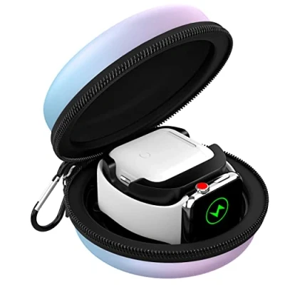 Abbildung von MoKo Ladetasche Kompatibel mit Apple Watch Ultra 2/Ultra/SE 2/SE/Series 10/9/8/7/6/5/4/3/2/1/AirPods Pro 2/1/AirPods 3/2/1,Tragetasche Reisetasche,Aufbewahrung Ladestation Ständer Halterung,FarbBuLila