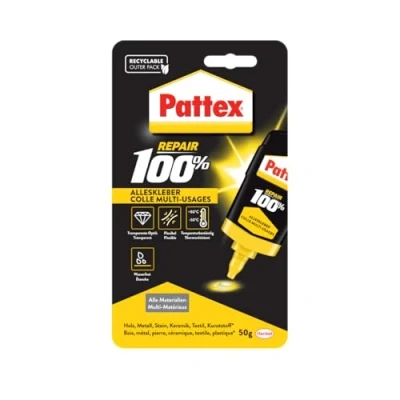 Abbildung von Pattex Klebstoff 100% Kleber, 50 g, innen/außen, elastisch, stoßfest, wasserfest, extrastark