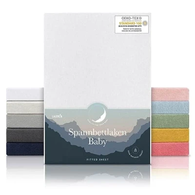 Abbildung von Laleni Jersey Spannbettlaken 28x73cm 30x76cm Babybett 2er Set OEKO TEX zertifiziertes Beistellbett Stubenwagen Bezug 100% Baumwolle Kinderwagen/Babybetten in Weiß