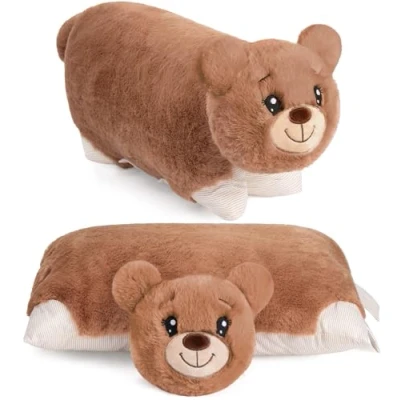 Abbildung von BRUBAKER Kuscheltier Kissen Bär 2 in 1 Teddybär und Kuschelkissen 40 x 30 cm Plüschtier (Tierkissen Stofftier Teddy, St), aufklappbares Kinder Plüschkissen mit Klettverschluss
